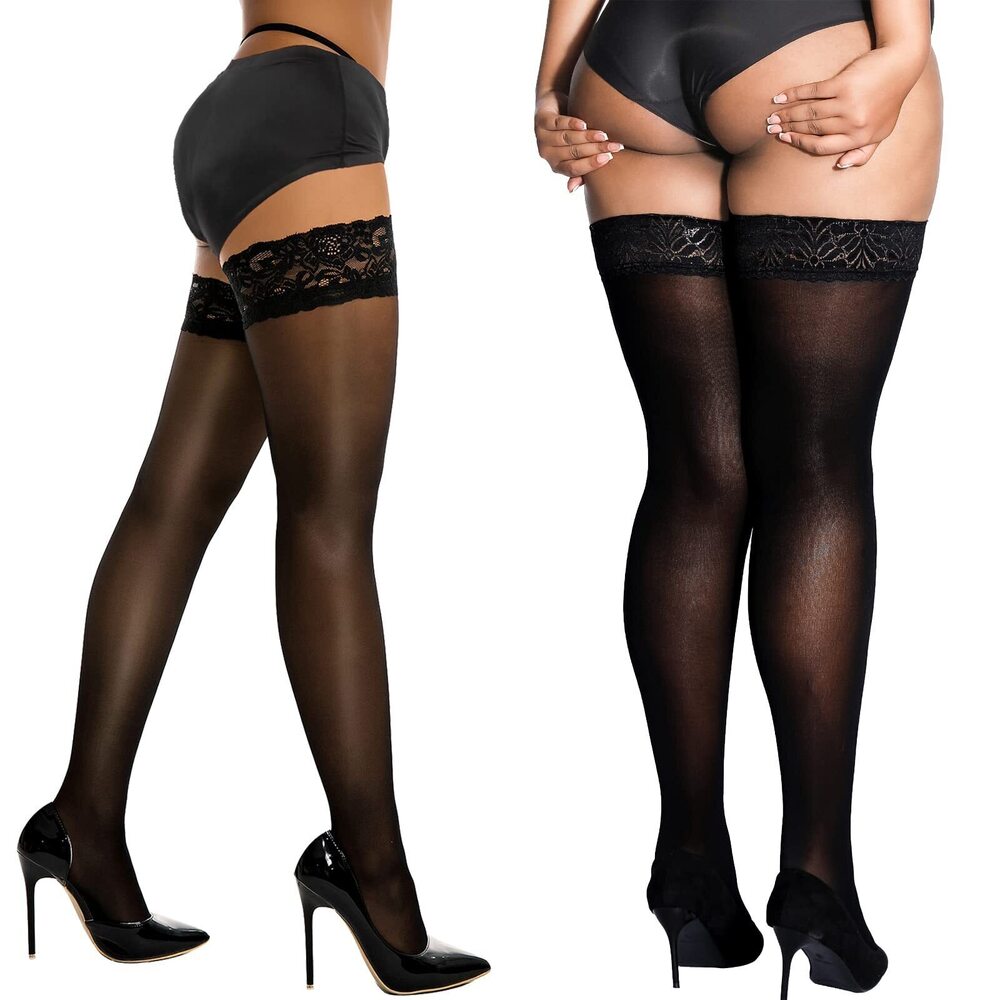 6880 Thigh High Stockings , Silicone Lace Top Stay Up, Silky Semi Sheer